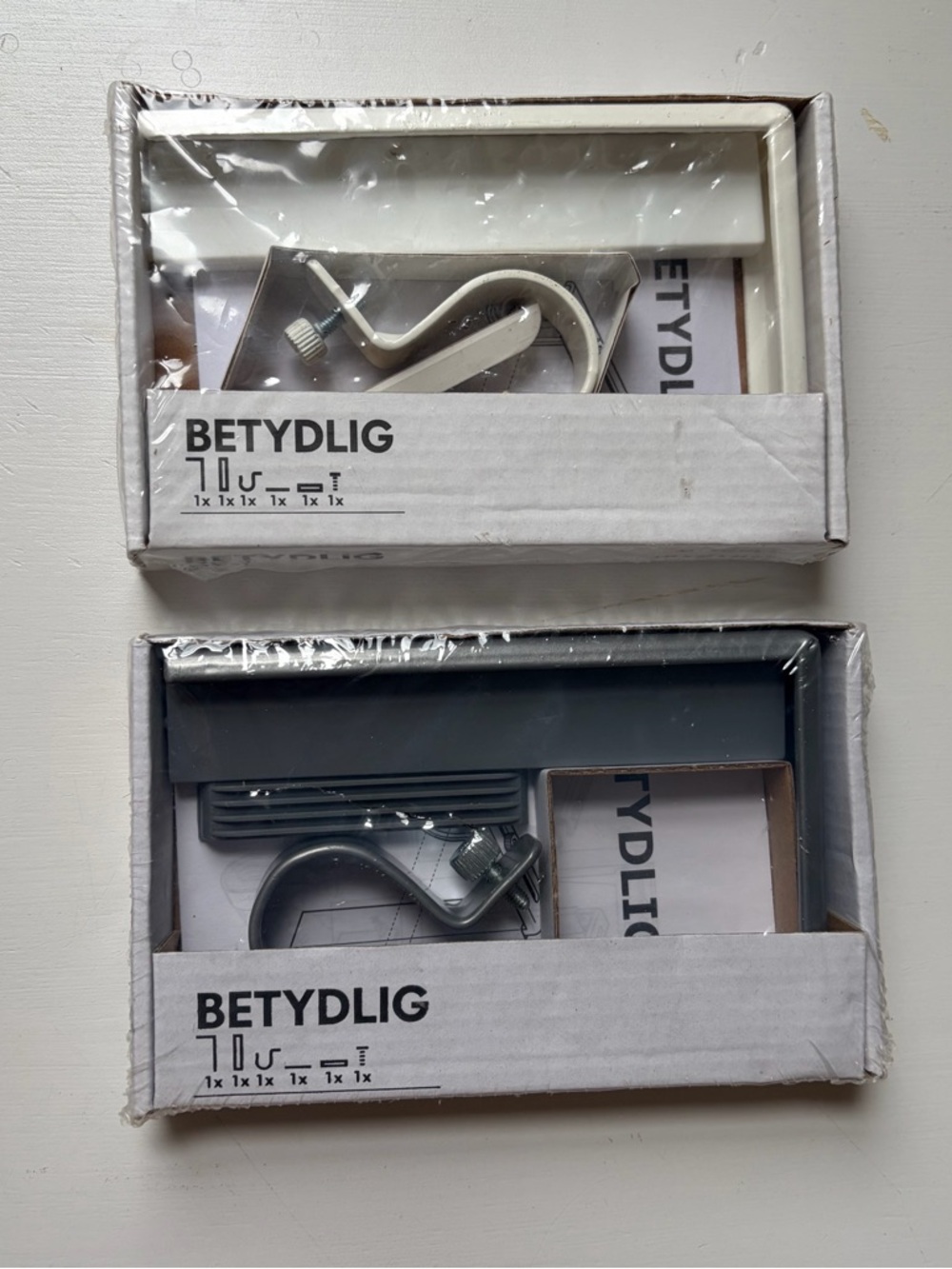 NWT IKEA Set of 2 Betydlig Mounting Wall Hanging Bracket Hardware White & Gray